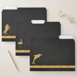 Elegant Classic Black Gold Horse Dolphin Flamingo File Folder