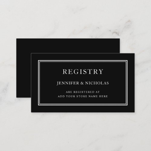 Elegant Classic Black Minimalist Wedding Registry Enclosure Card