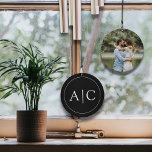 Elegant Classic Black Monogram Couple Photo Wind Chime<br><div class="desc">Add a personal touch to your home or garden with this Elegant Classic Black Monogram Couple Photo Wind Chime. Featuring a sleek black design, this wind chime can be personalized with your couple's initials and a cherished wedding photo on the back, making it a perfect keepsake to celebrate your special...</div>