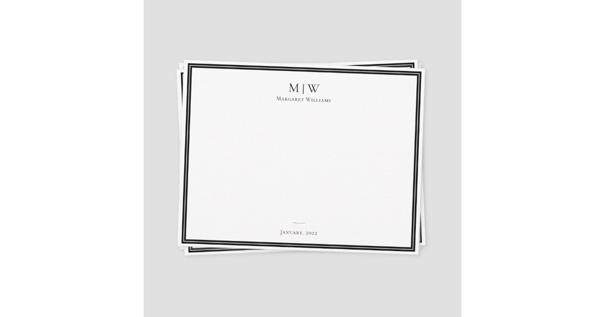 Elegant Classic Black Monogram Professional Note Card | Zazzle