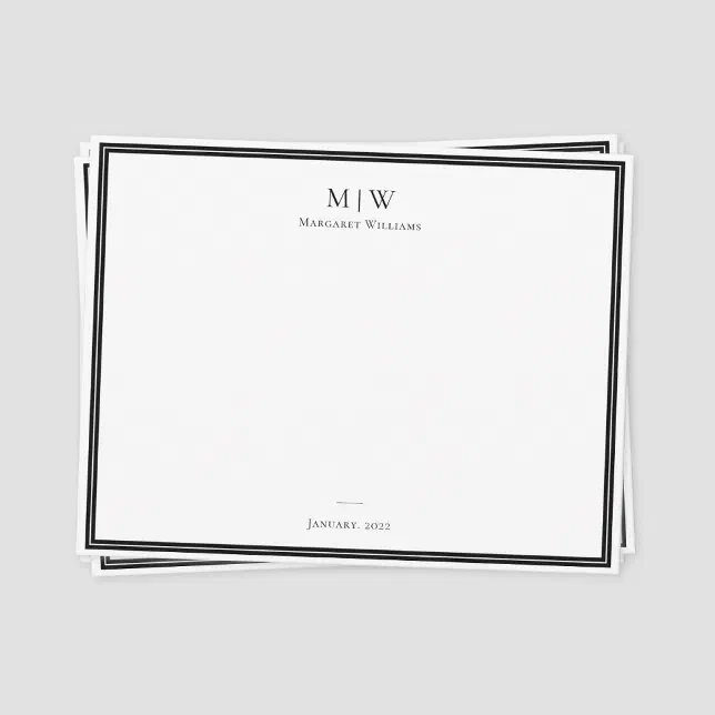 Elegant Classic Black Monogram Professional Note Card | Zazzle