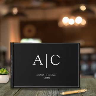 Elegant Classic Black Monogram Wedding Guest Book