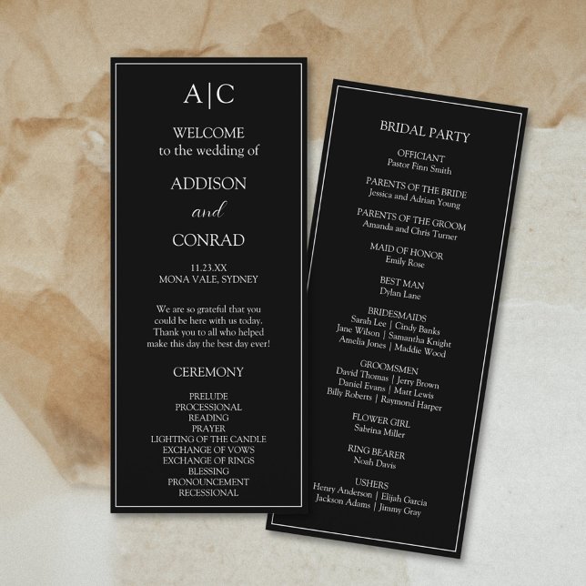  Elegant Classic Black Monogram Wedding Program (Creator Uploaded)