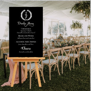 Elegant Classic Black Monogram Wreath Drinks Menu Foam Board