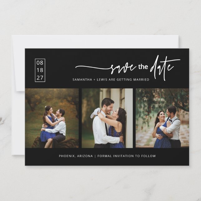 Elegant Classic Black Save the Date Photo QR Code Invitation (Front)
