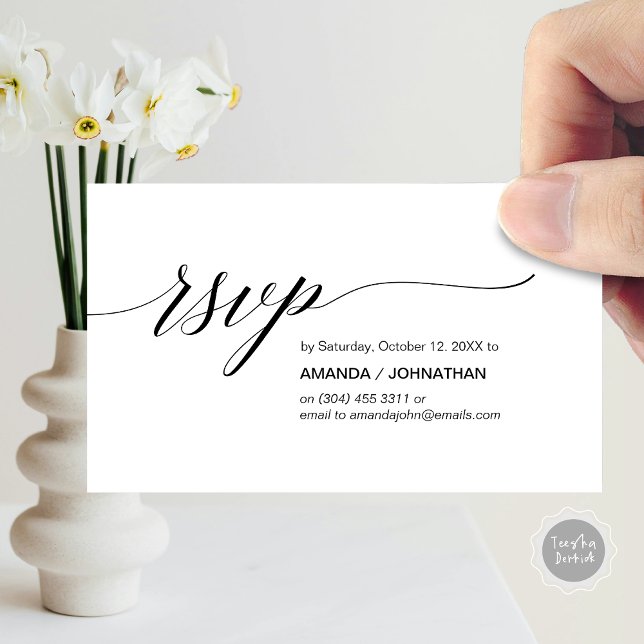 Elegant Classic, Black Script, Party RSVP Enclosure Card (Elegant Classic Wedding, Party Invitation RSVP Enclosed Card, in Black and White)