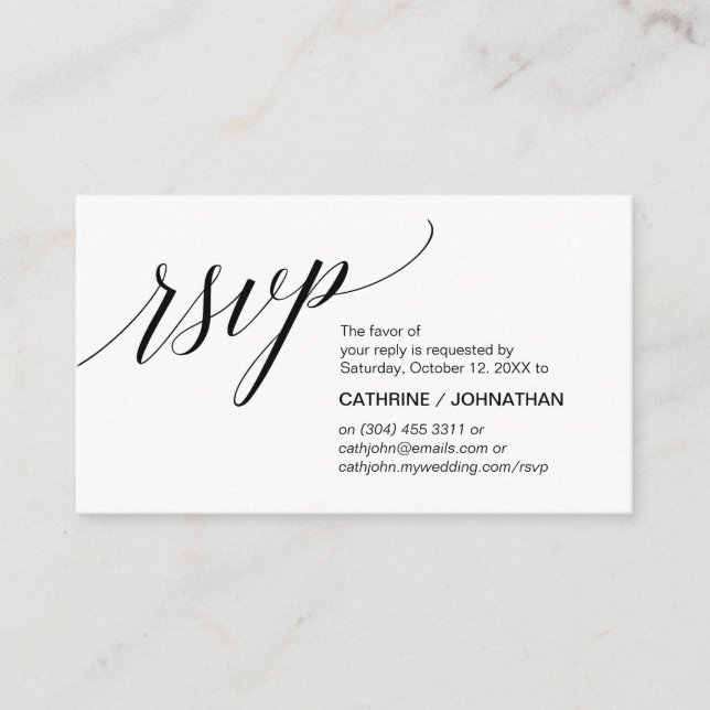 Elegant Classic, Black Script, RSVP Enclosure Card (Front)