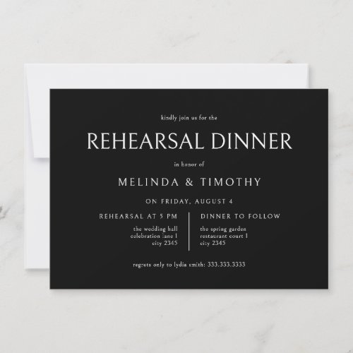 Elegant Classic Black Tie Wedding Rehearsal Dinner Invitation