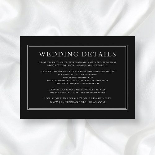 Elegant Classic Black Wedding Details Enclosure Card