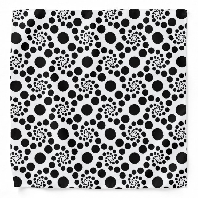 Elegant & Classic Black & White Dot Swirl Pattern Bandana (Front)
