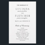 Elegant Classic Black White Formal Wedding Program<br><div class="desc">Elegant black and white wedding program featuring a simple and minimal design with the names of the bride and groom in a traditional serif font and the middle and last names in an elegant calligraphy script.  A classic style that is perfect for a formal wedding.</div>