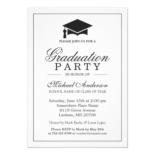 Elegant Classic Black White Graduation Party Card
