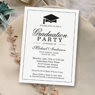 Elegant Classic Black White Graduation Party Invitation