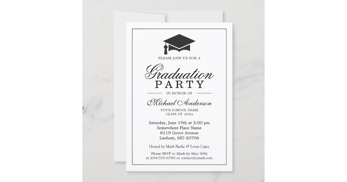 Elegant Classic Black White Graduation Party Invitation | Zazzle