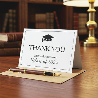 Elegant Classic Black White Graduation Thank You