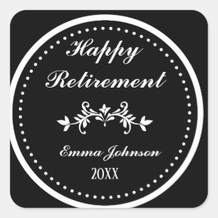 Elegant Classic Black &White Happy Retirement Square Sticker