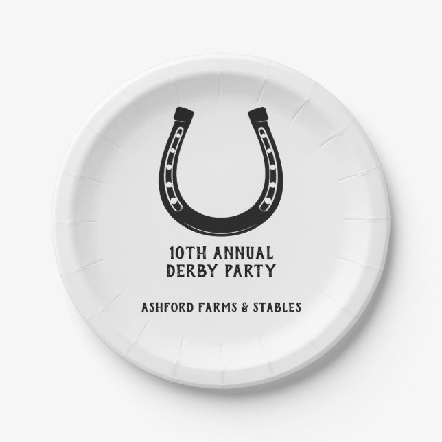 Elegant Classic Black White Horse Race Derby Party Paper Plates (Front)