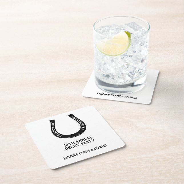 Elegant Classic Black White Horse Race Derby Party Square Paper Coaster (Insitu)