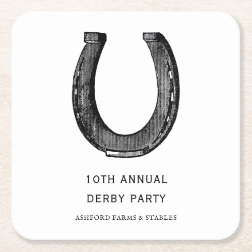 Elegant Classic Black White Horse Race Derby Party Square Paper Coaster
