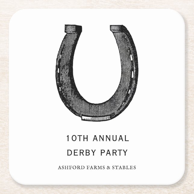 Elegant Classic Black White Horse Race Derby Party Square Paper Coaster (Front)