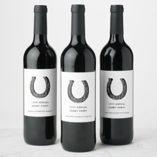 Elegant Classic Black White Horse Race Derby Party Wine Label