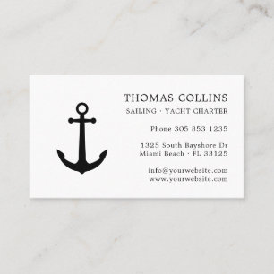 Elegant Classic Black White Nautical Anchor Logo Business Card