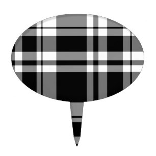 Elegant classic black white plaid pattern cake topper