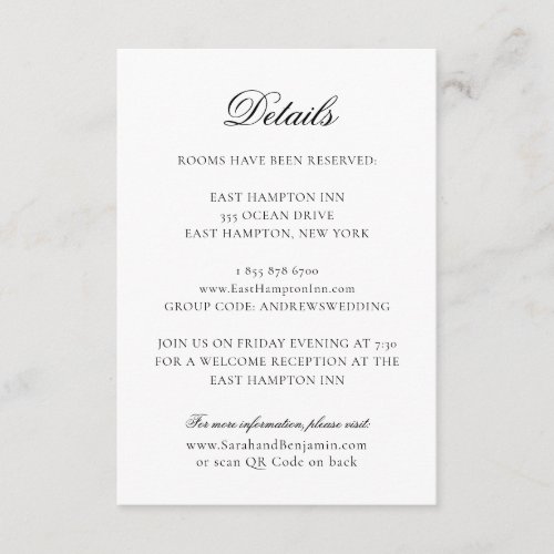 Elegant Classic Black  White QR Code Wedding Enclosure Card