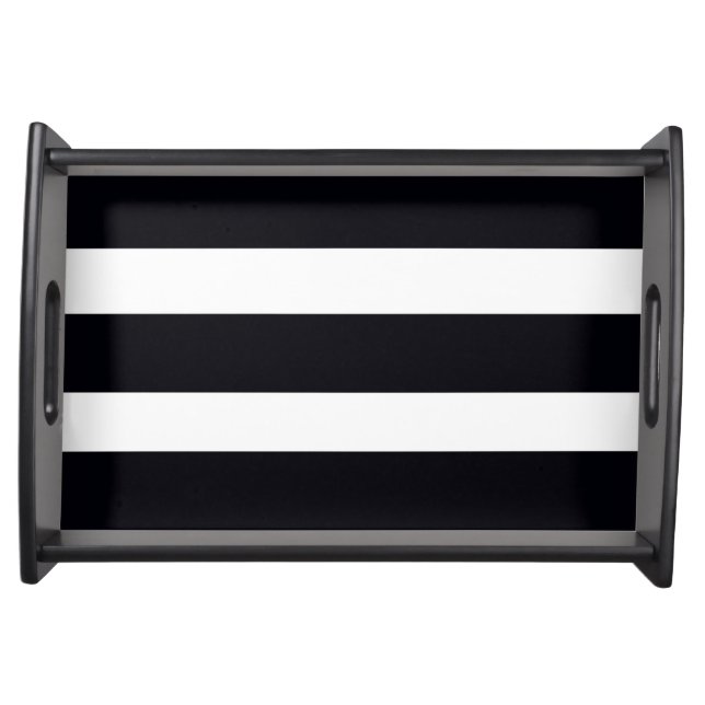 Elegant Classic Black & White Stripes Serving Tray (Front)