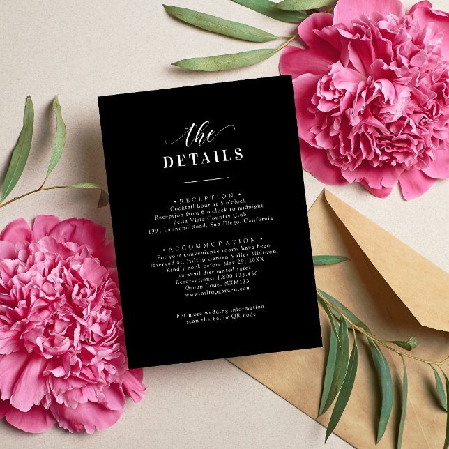 Elegant Classic Black & White Wedding Details Enclosure Card (Creator Uploaded)