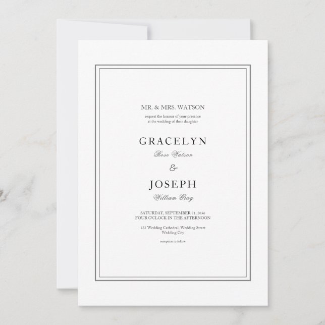 Elegant Classic Black & White Wedding Invitation (Front)