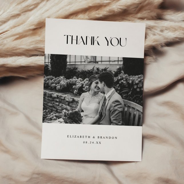 Elegant Classic Black & White Wedding Photo Thank You Card (Creator Uploaded)