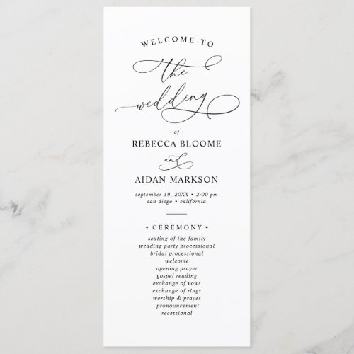 Elegant Classic Black & White Wedding Program - Designed to coordinate with our Boho Greenery wedding collection, this customizable Ceremony Program features watercolor eucalyptus branches with a classy serif font & elegant calligraphy text graphics. Matching items available.