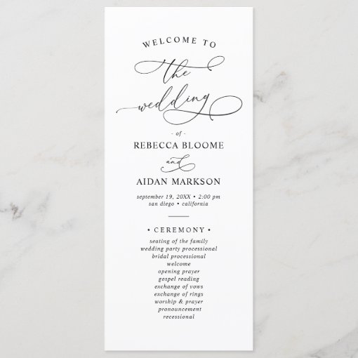 Elegant Classic Black & White Wedding Program 