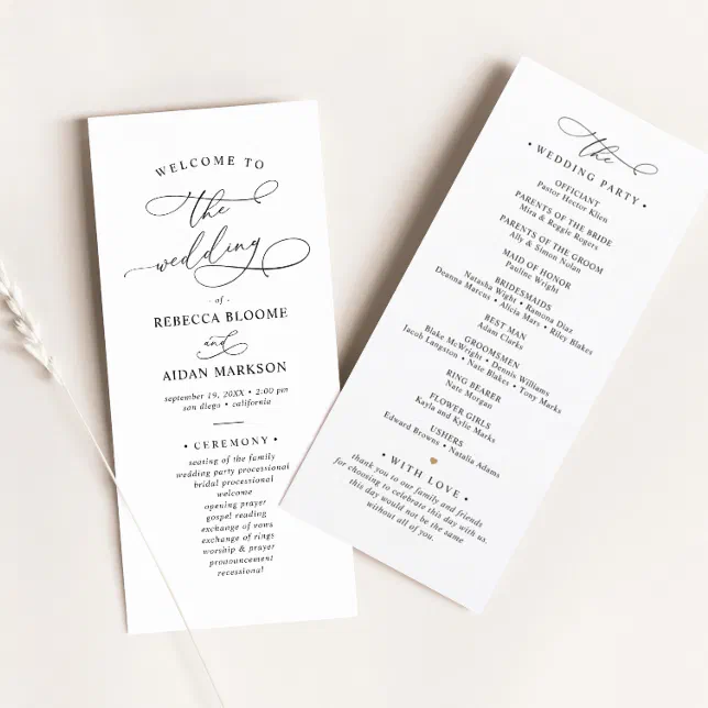 Elegant Classic Black & White Wedding Program | Zazzle