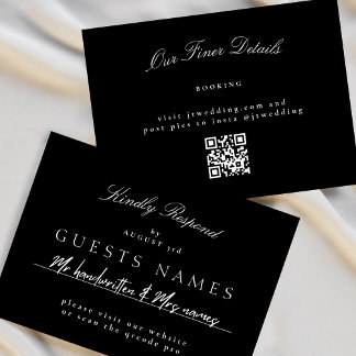 Elegant Classic Black & White Wedding QR CODE RSVP Note Card