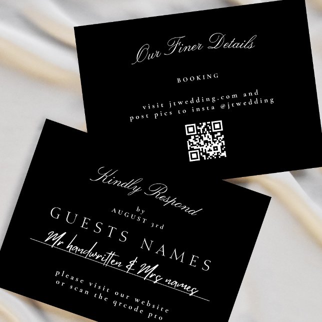 Elegant Classic Black & White Wedding QR CODE RSVP Note Card (Creator Uploaded)