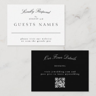 Elegant Classic Black & White Wedding QR CODE RSVP Note Card