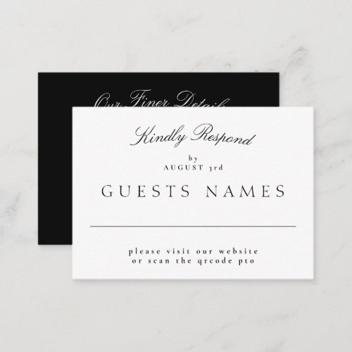 Elegant Classic Black  White Wedding QR CODE RSVP Note Card