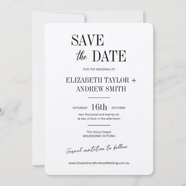 Elegant classic black&white wedding save the date (Front)