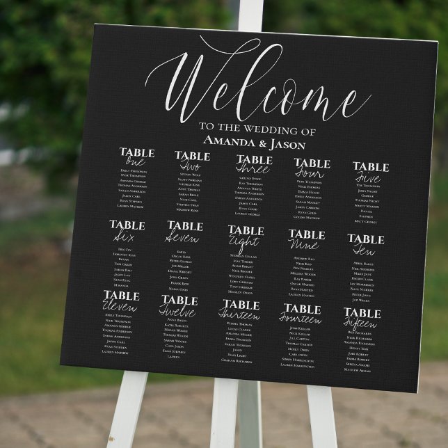 Elegant Classic Black White Wedding Seating Chart  Faux Canvas Print (Elegant Classic Black White Wedding Seating Chart Faux Canvas Print)