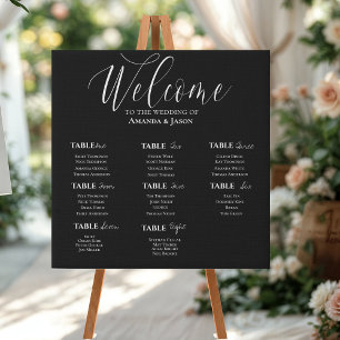 Elegant Classic Black White Wedding Seating Chart Faux Canvas Print