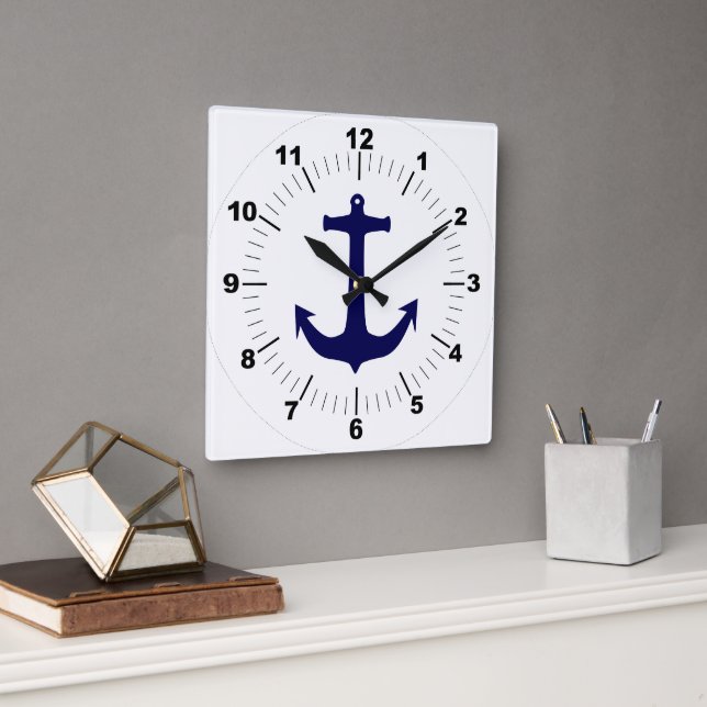 elegant classic Blue anchor stylish white Square Wall Clock (Office)