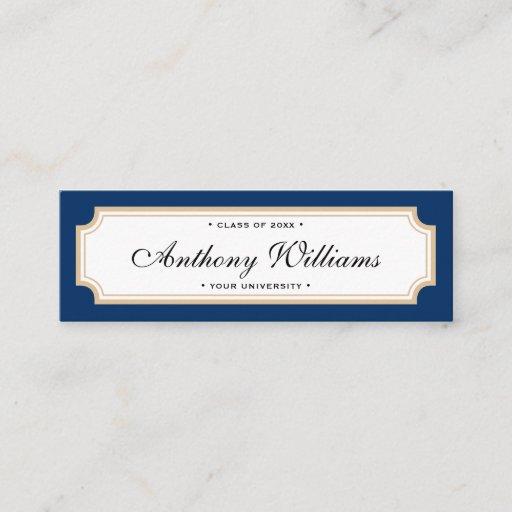 Customizable Elegant classic blue and gold graduation name card