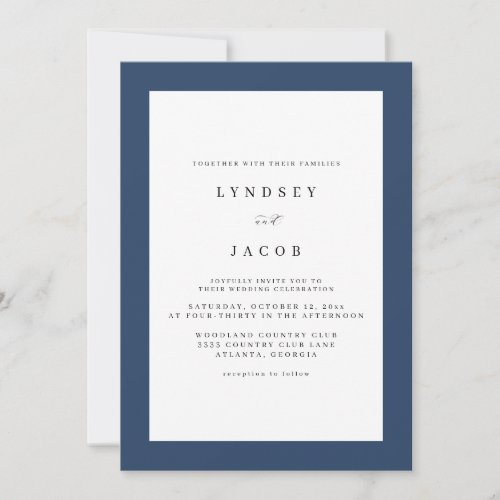 Elegant Classic Blue Classic Wedding Invitation