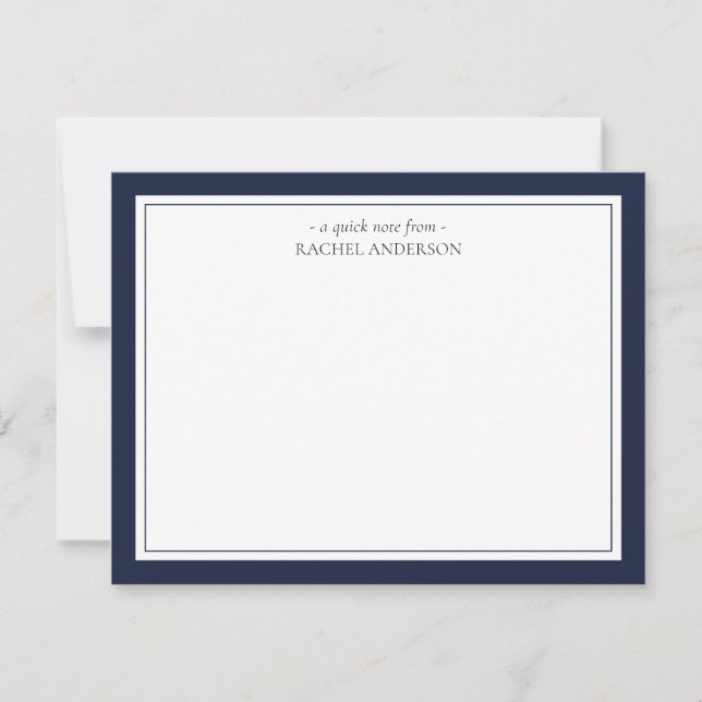 Elegant Classic Blue Double Border Personalised  Note Card (Front)