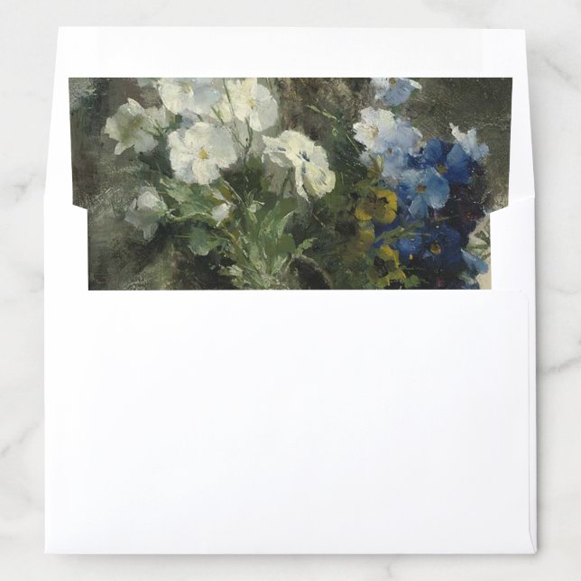 Elegant Classic Blue Floral Fine Art Wedding Envelope Liner (In Envelope)