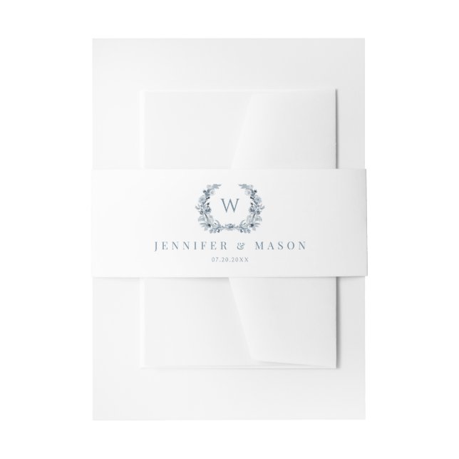 Elegant Classic Blue Floral Wedding Invitation Invitation Belly Band (Front Example)