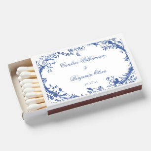 Elegant Classic Blue French Country Floral Wedding Matchboxes