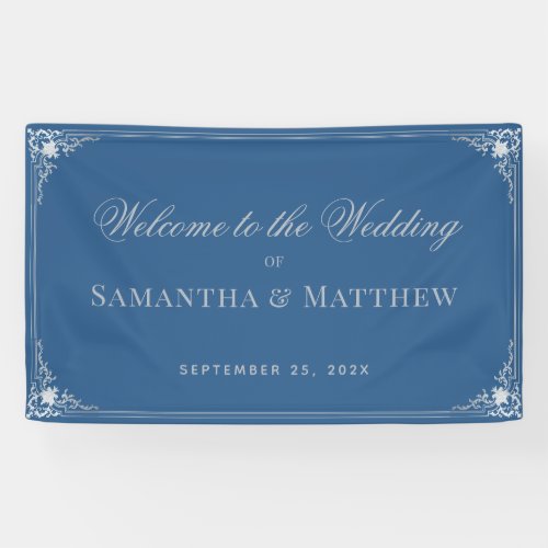 Elegant Classic Blue Gray Vintage Wedding Welcome Banner